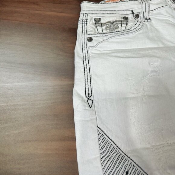 Rock Revival Jean Shorts "Rodd" White Splash Leather Inserts Shorts 40 90’s - Picture 11 of 12